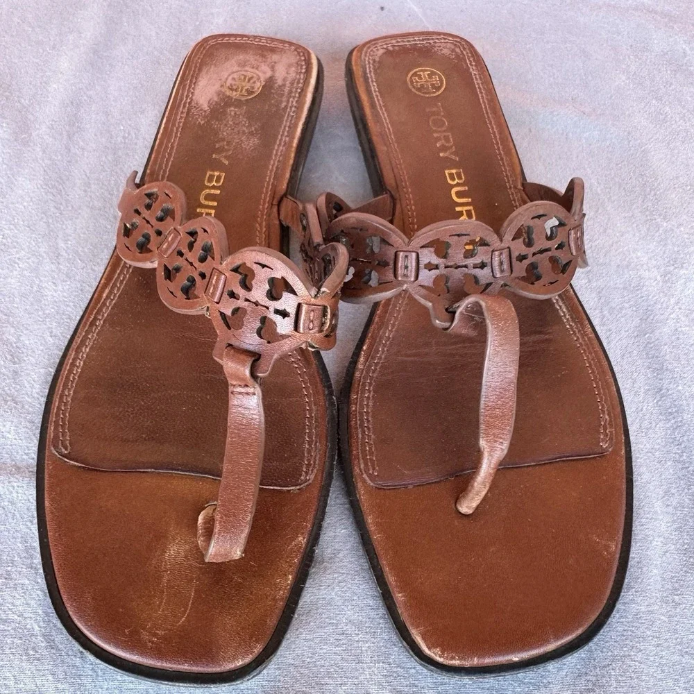 Size 8m - Tory Burch  Tiny Miller 10mm Thong‎ Sandals Burnt Cuoio Brown Leather